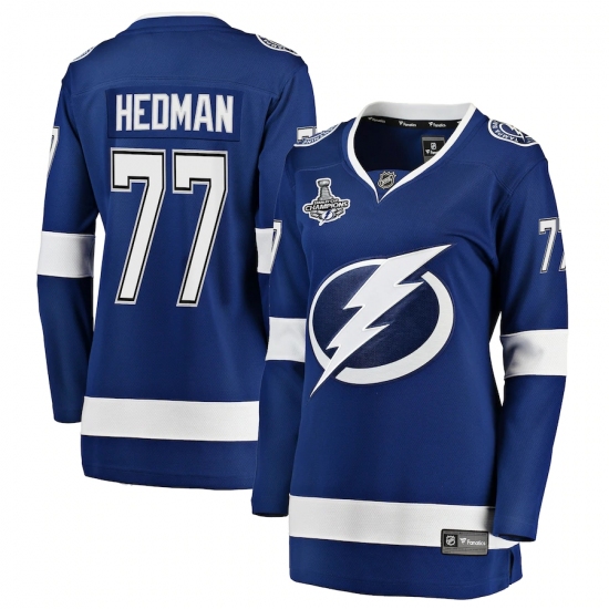 Women's Tampa Bay Lightning 77 Victor Hedman Fanatics Branded Blue Home 2020 Stanley Cup Champions Breakaway Jersey