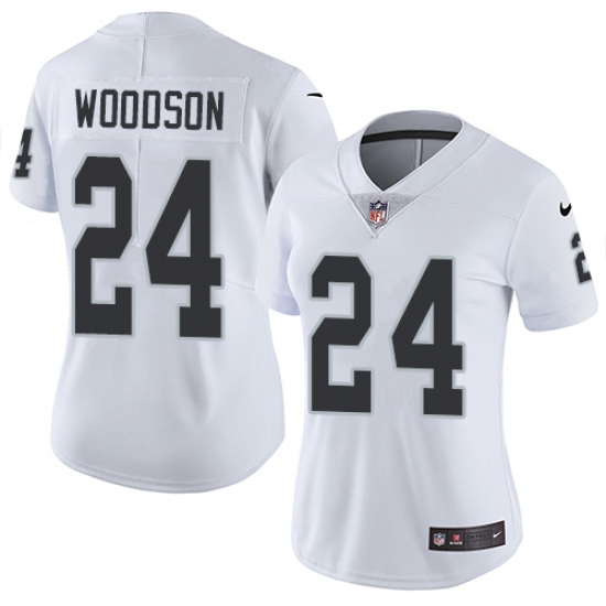 Women's Nike Oakland Raiders 24 Charles Woodson Elite White NFL Jersey