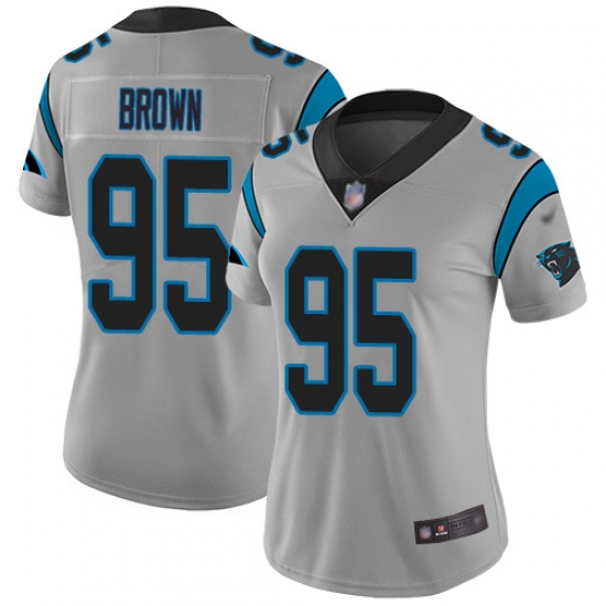 Women's Carolina Panthers 95 Derrick Brown Silver Stitched NFL Limited Inverted Legend Jersey