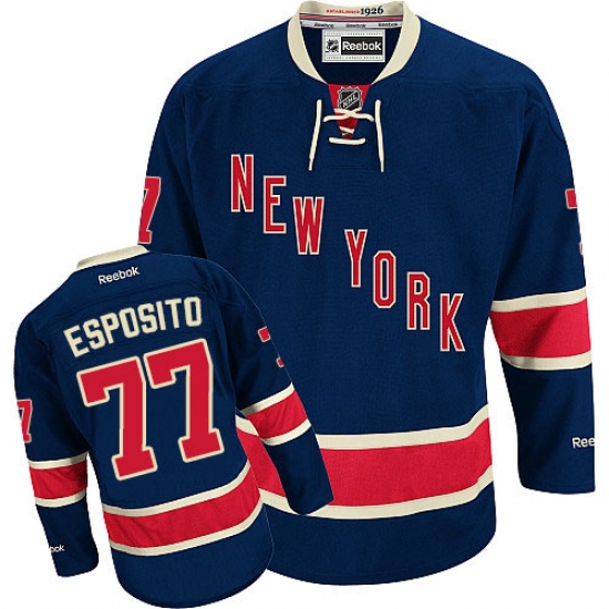 Men's Reebok New York Rangers 77 Phil Esposito Authentic Navy Blue Third NHL Jersey