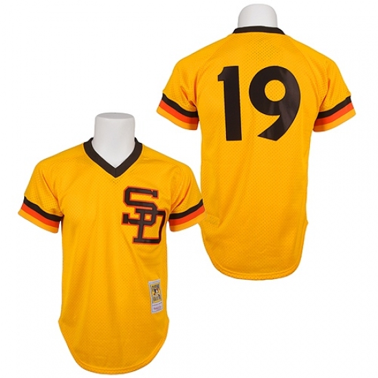 Men's Mitchell and Ness 1982 San Diego Padres 19 Tony Gwynn Authentic Gold Throwback MLB Jersey