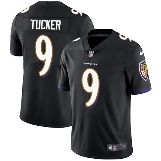 Men's Nike Baltimore Ravens 9 Justin Tucker Black Alternate Vapor Untouchable Limited Player NFL Jersey