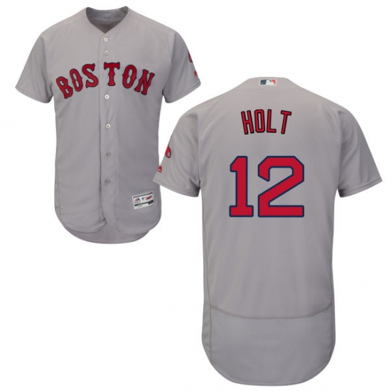 Men's Majestic Boston Red Sox 12 Brock Holt Grey Road Flex Base Authentic Collection MLB Jersey