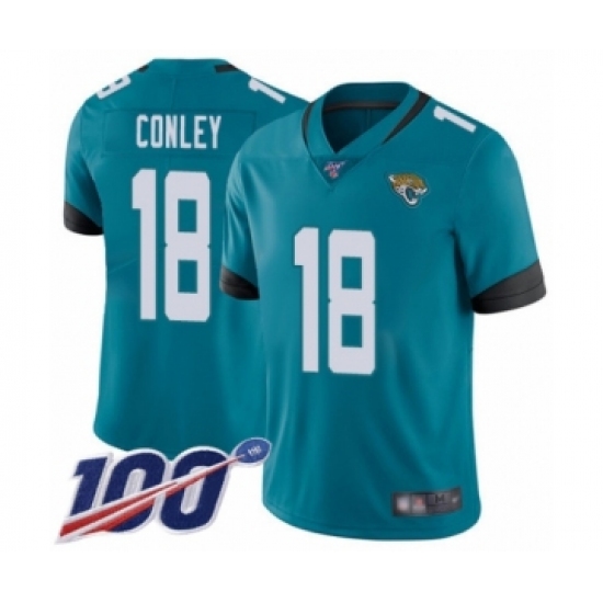 Men's Jacksonville Jaguars 18 Chris Conley Teal Green Alternate Vapor Untouchable Limited Player 100th Season Football Jersey