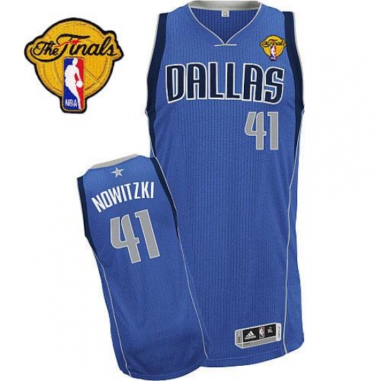 Men's Adidas Dallas Mavericks 41 Dirk Nowitzki Authentic Royal Blue Road Finals Patch NBA Jersey