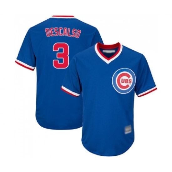 Men's Chicago Cubs 3 Daniel Descalso Replica Royal Blue Cooperstown Cool Base Baseball Jersey