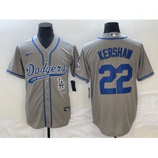 Men's Los Angeles Dodgers 22 Clayton Kershaw Grey Cool Base Stitched Baseball Jersey1