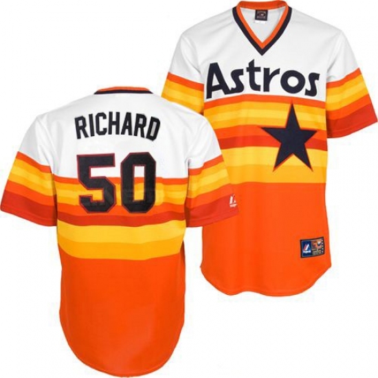 Men's Mitchell and Ness Houston Astros 50 J.R. Richard Authentic White/Orange Throwback MLB Jersey