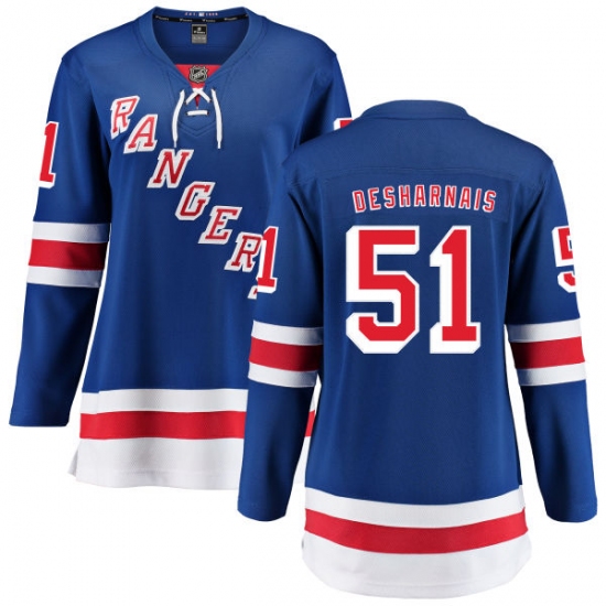 Women's New York Rangers 51 David Desharnais Fanatics Branded Royal Blue Home Breakaway NHL Jersey