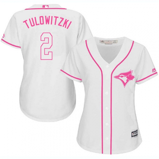 Women's Majestic Toronto Blue Jays 2 Troy Tulowitzki Replica White Fashion Cool Base MLB Jersey