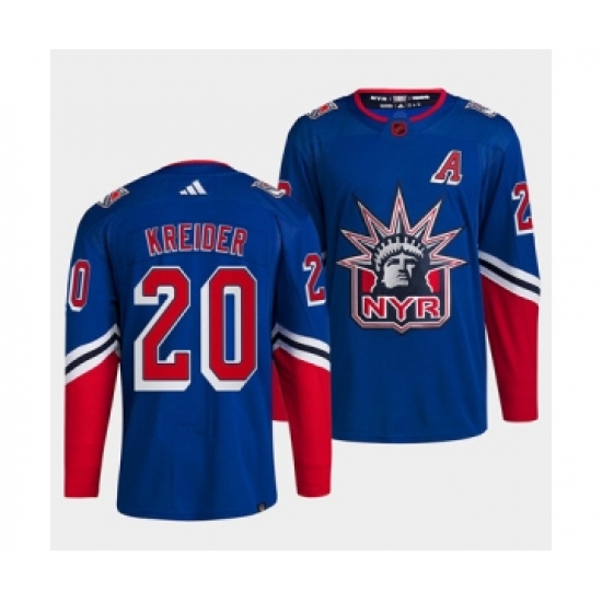 Men's New York Rangers 20 Chris Kreider Blue 2022 Reverse Retro Stitched Jersey