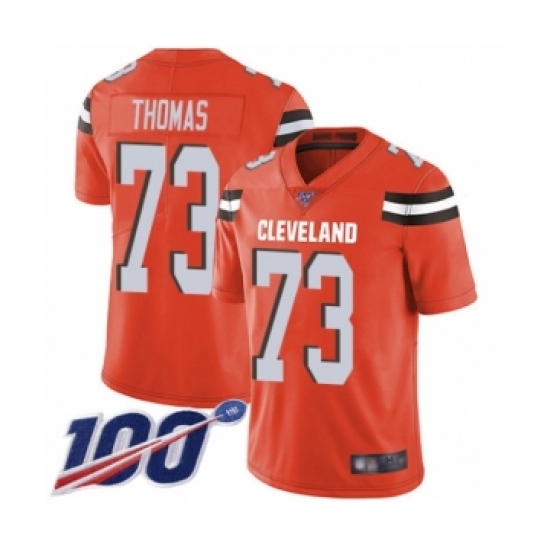 Men's Cleveland Browns 73 Joe Thomas Orange Alternate Vapor Untouchable Limited Player 100th Season Football Jersey