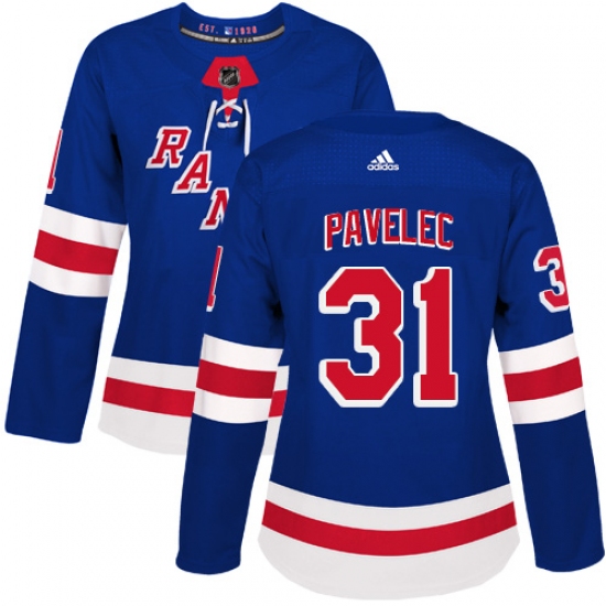 Women's Adidas New York Rangers 31 Ondrej Pavelec Authentic Royal Blue Home NHL Jersey