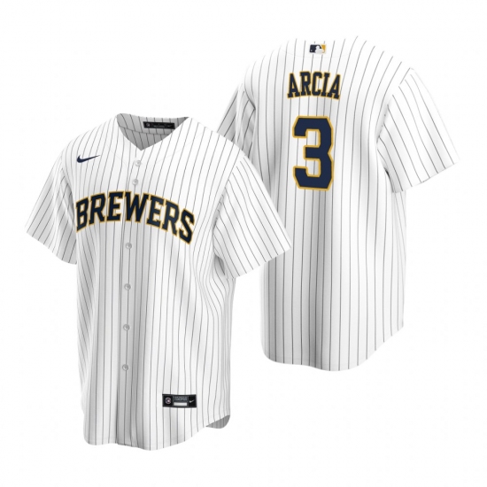 Men's Nike Milwaukee Brewers 3 Orlando Arcia White Alternate Stitched Baseball Jersey