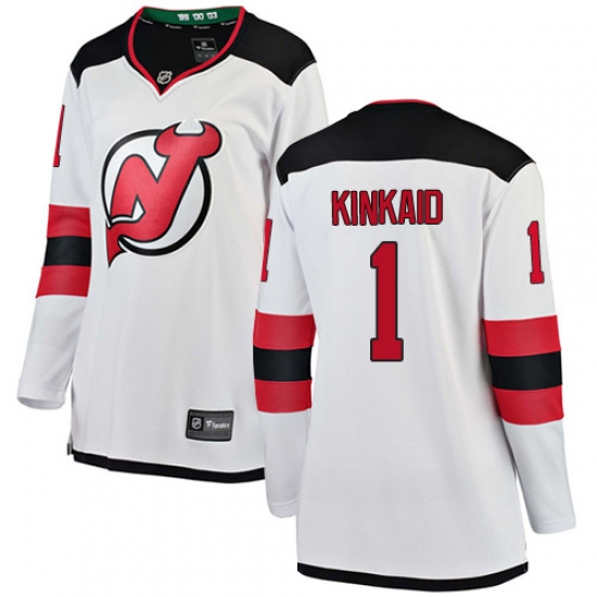 Women's New Jersey Devils 1 Keith Kinkaid Fanatics Branded White Away Breakaway NHL Jersey