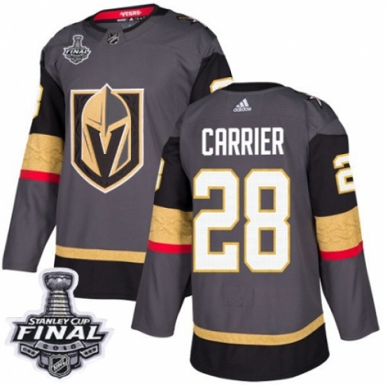 Men's Adidas Vegas Golden Knights 28 William Carrier Authentic Gray Home 2018 Stanley Cup Final NHL Jersey