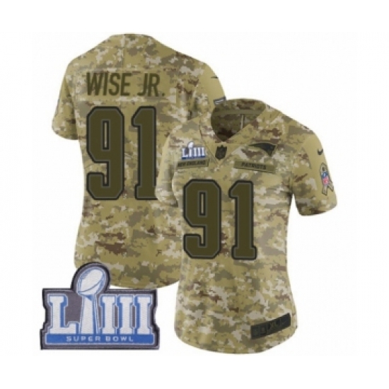 Women's Nike New England Patriots 91 Deatrich Wise Jr Limited Camo 2018 Salute to Service Super Bowl LIII Bound NFL Jersey