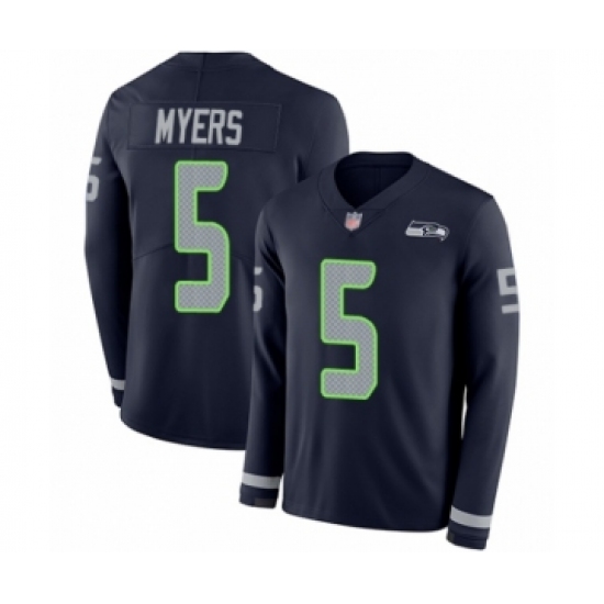 Youth Seattle Seahawks 5 Jason Myers Limited Navy Blue Therma Long Sleeve Football Jersey