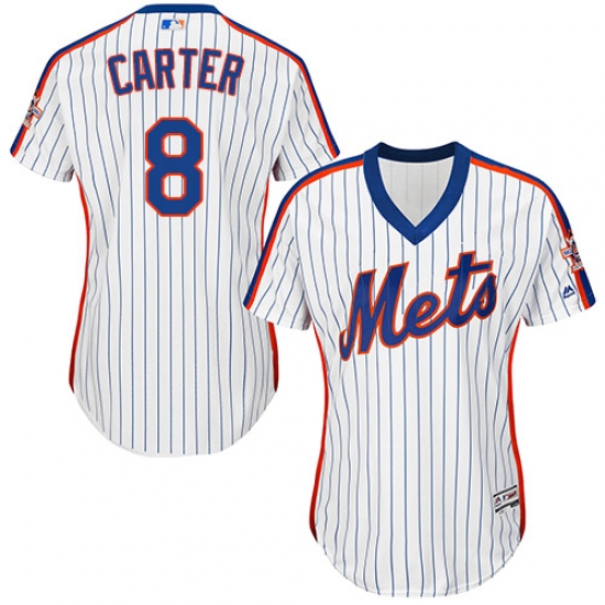 Women's Majestic New York Mets 8 Gary Carter Authentic White Alternate Cool Base MLB Jersey