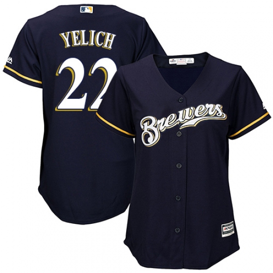 Women's Milwaukee Brewers 22 Christian Yelich Navy Blue Alternate Stitched MLB Jersey