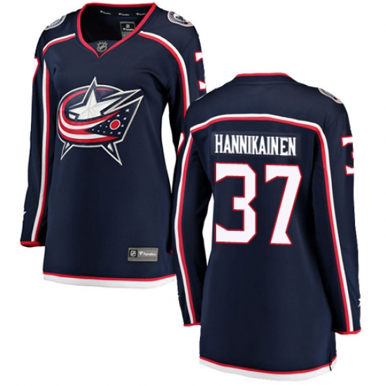 Women's Columbus Blue Jackets 37 Markus Hannikainen Fanatics Branded Navy Blue Home Breakaway NHL Jersey