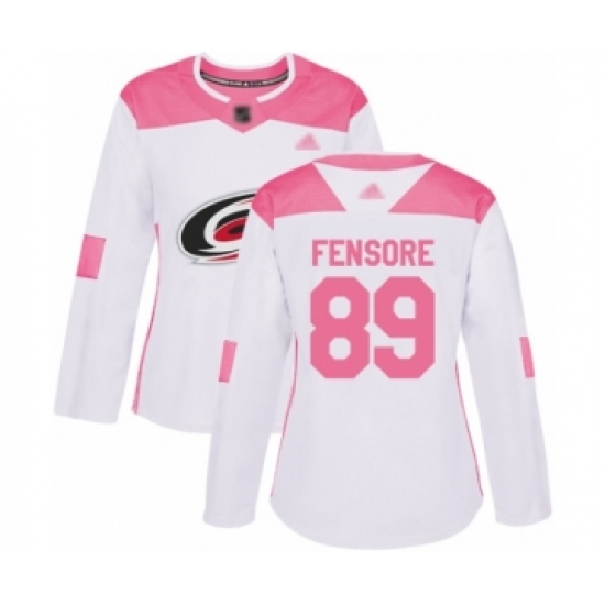 Women's Carolina Hurricanes 89 Domenick Fensore Authentic White Pink Fashion Hockey Jersey