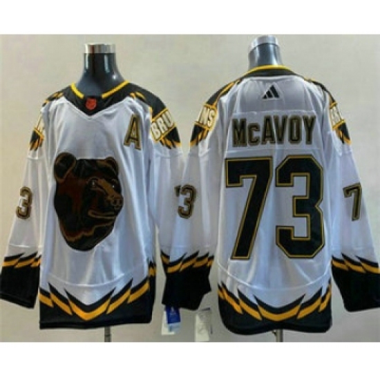 Men's Boston Bruins 73 Charlie McAvoy White 2022 Reverse Retro Stitched Jersey