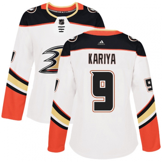 Women's Adidas Anaheim Ducks 9 Paul Kariya Authentic White Away NHL Jersey