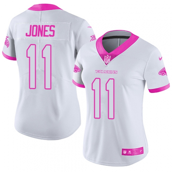 Women's Nike Atlanta Falcons 11 Julio Jones Limited White/Pink Rush Fashion NFL Jersey