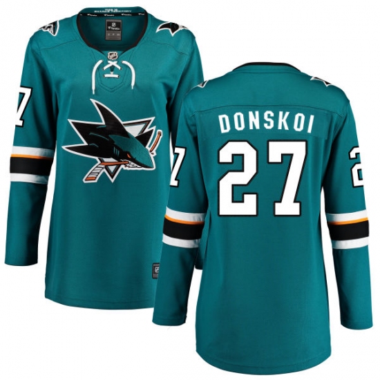 Women's San Jose Sharks 27 Joonas Donskoi Fanatics Branded Teal Green Home Breakaway NHL Jersey