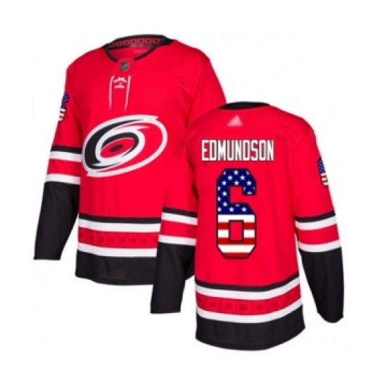 Men's Carolina Hurricanes 6 Joel Edmundson Authentic Red USA Flag Fashion Hockey Jersey