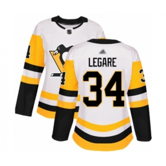 Women's Pittsburgh Penguins 34 Nathan Legare Authentic White Away Hockey Jersey