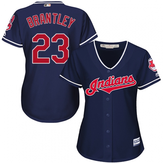 Women's Majestic Cleveland Indians 23 Michael Brantley Replica Navy Blue Alternate 1 Cool Base MLB Jersey