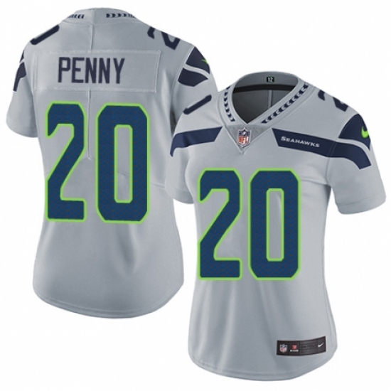 Women's Nike Seattle Seahawks 20 Rashaad Penny Grey Alternate Vapor Untouchable Limited Player NFL Jersey