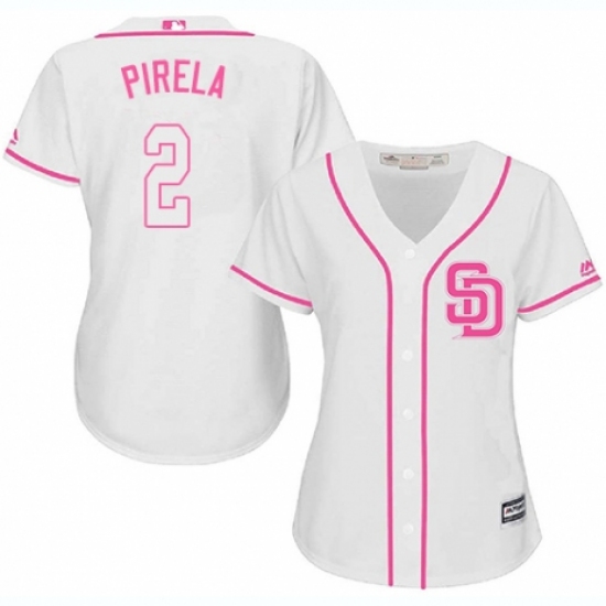 Women's Majestic San Diego Padres 2 Jose Pirela Authentic White Fashion Cool Base MLB Jersey