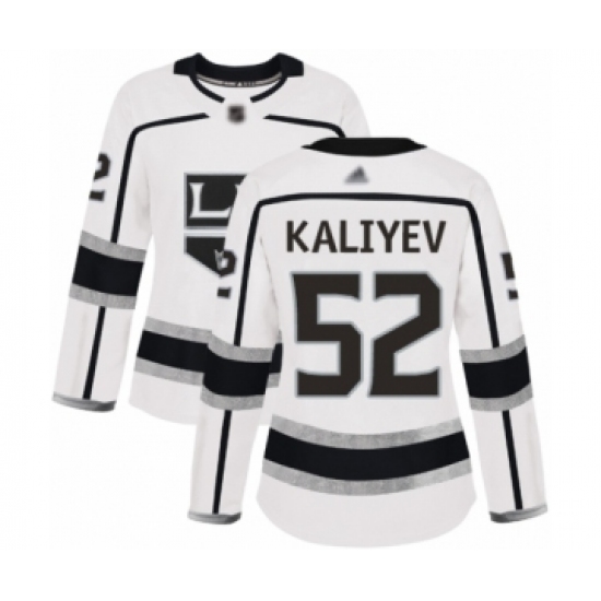 Women's Los Angeles Kings 52 Arthur Kaliyev Authentic White Away Hockey Jersey