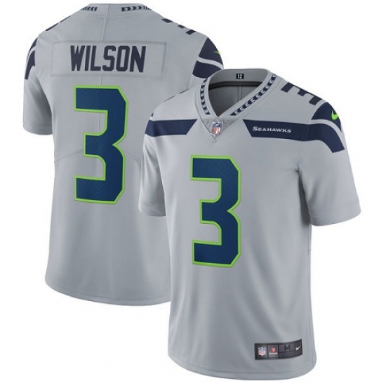 Men's Nike Seattle Seahawks 3 Russell Wilson Grey Alternate Vapor Untouchable Limited Player NFL Jersey