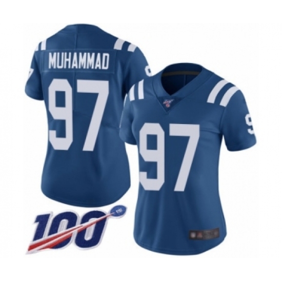 Women's Indianapolis Colts 97 Al-Quadin Muhammad Royal Blue Team Color Vapor Untouchable Limited Player 100th Season Football Jersey