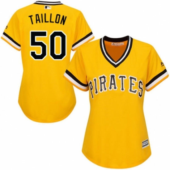 Women's Majestic Pittsburgh Pirates 50 Jameson Taillon Authentic Gold Alternate Cool Base MLB Jersey