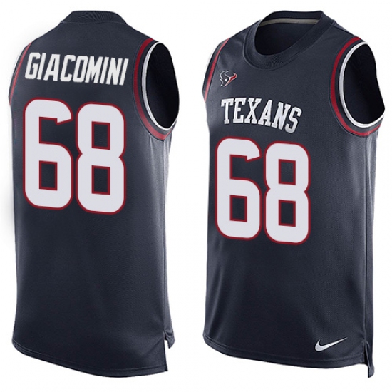 Men's Nike Houston Texans 68 Breno Giacomini Limited Navy Blue Player Name & Number Tank Top NFL Jersey