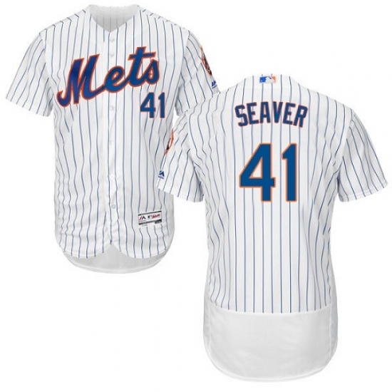 Men's Majestic New York Mets 41 Tom Seaver White Home Flex Base Authentic Collection MLB Jersey