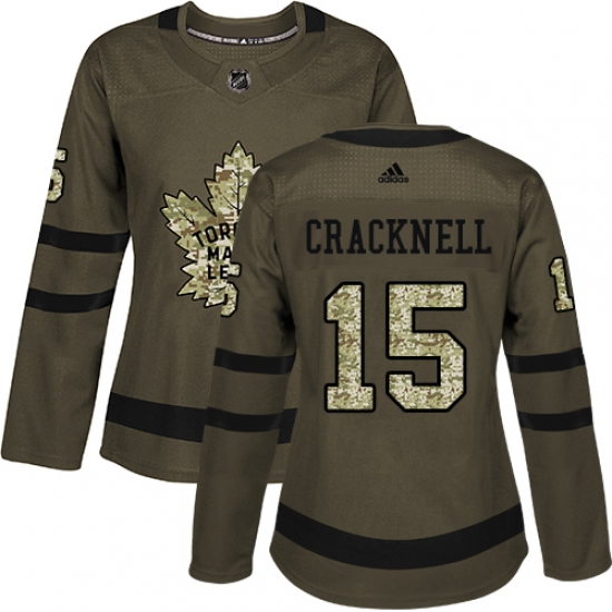 Women's Adidas Toronto Maple Leafs 15 Adam Cracknell Authentic Green Salute to Service NHL Jersey