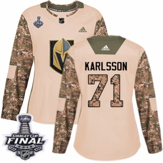 Women's Adidas Vegas Golden Knights 71 William Karlsson Authentic Camo Veterans Day Practice 2018 Stanley Cup Final NHL Jersey