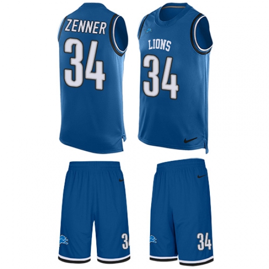 Men's Nike Detroit Lions 34 Zach Zenner Limited Light Blue Tank Top Suit NFL Jersey