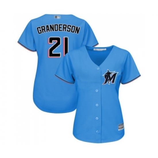 Women's Miami Marlins 21 Curtis Granderson Replica Blue Alternate 1 Cool Base Baseball Jersey