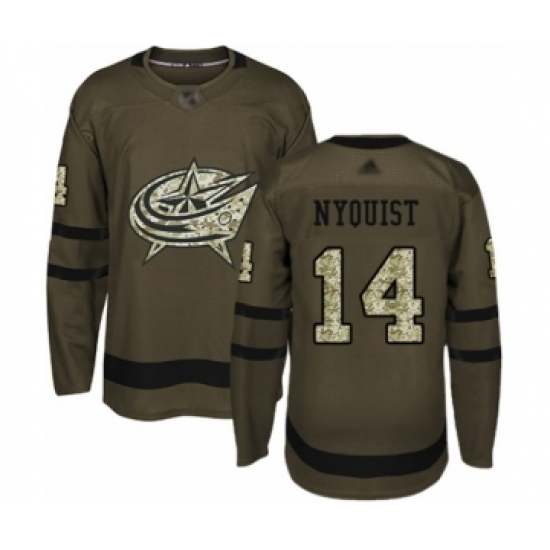 Men's Columbus Blue Jackets 14 Gustav Nyquist Authentic Green Salute to Service Hockey Jersey