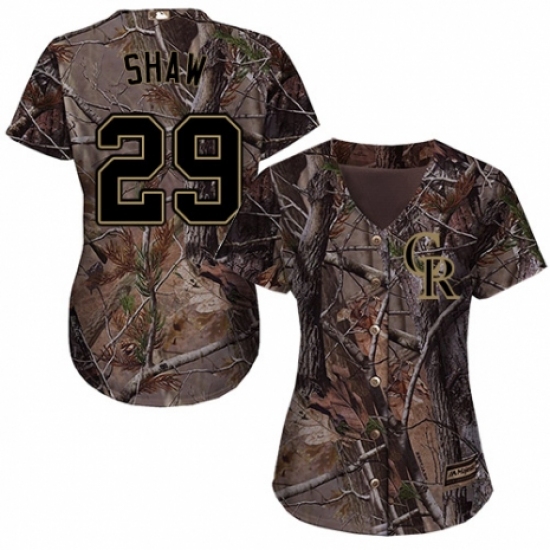 Women's Majestic Colorado Rockies 29 Bryan Shaw Authentic Camo Realtree Collection Flex Base MLB Jersey