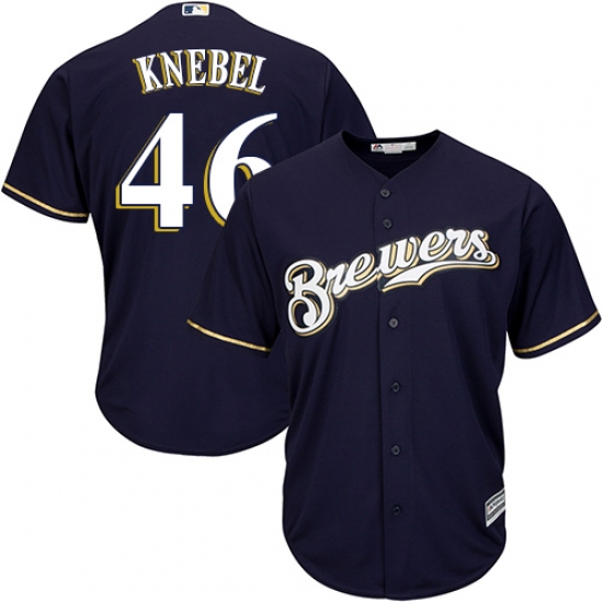 Men's Majestic Milwaukee Brewers 46 Corey Knebel Replica Navy Blue Alternate Cool Base MLB Jersey