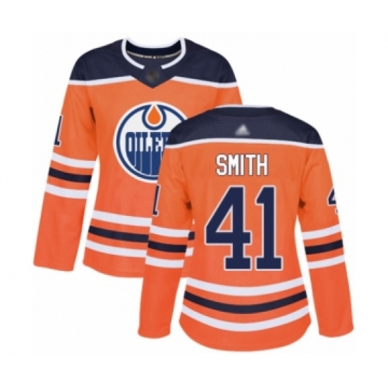 Women's Edmonton Oilers 41 Mike Smith Authentic Orange Home Hockey Jersey