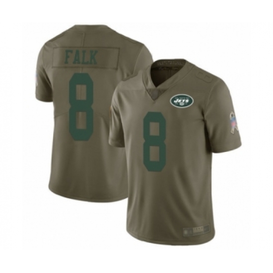 Men's New York Jets 8 Luke Falk Limited Olive 2017 Salute to Service Football Jersey